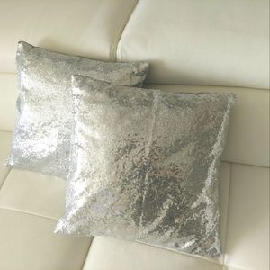 Decorative sequin silver through pillows.Set of 2.